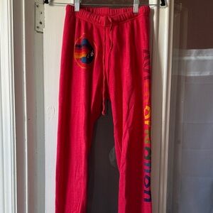 Aviator Nation Red Sweatpants with Multicolor Logo